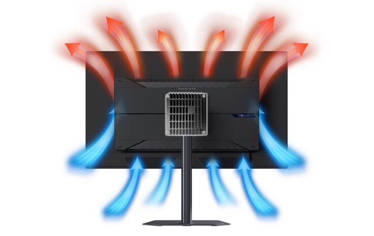 O monitor também vem com um sistema de resfriamento para proteger o painel OLED. (Fonte da imagem: Gigabyte)