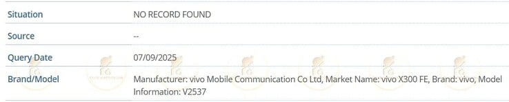 O Vivo X300 FE foi encontrado no banco de dados IMEI, confirmando seu número de modelo como V2537. (Fonte da imagem: Passionategeekz)