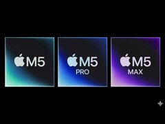 Representação artística dos chips M5, M5 Pro e M5 Max da Apple. (Fonte da imagem: Apple, editado usando Gemini)