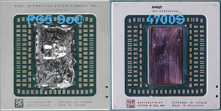 Sony PS5 Ariel (esquerda) e AMD 4700S Desktop Kit (direita) SoCs. (Fonte de imagem: @aschilling no Twitter)