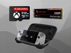 Os acessórios do Asus ROG Ally são mostrados (Fonte da imagem: Sandisk, Seagate, Asus com edições)