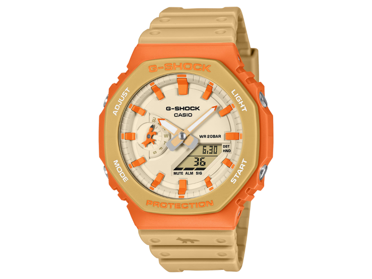 O relógio da colaboração Casio G-Shock x Maison Kitsuné. (Fonte da imagem: Casio, editado)