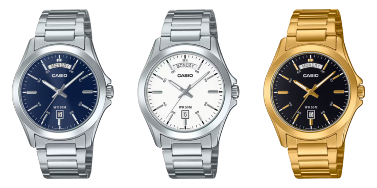Da esquerda para a direita: Casio MTP-1370D-2A2V, MTP-1370D-7A3V, MTP-1370G-1AV. (Fonte da imagem: Casio)