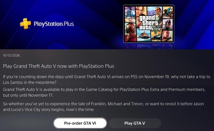 Mensagem enviada aos membros do PlayStation Plus.