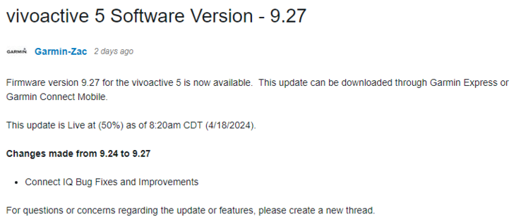 O registro de alterações da versão 9.27 do software da Garmin. (Fonte da imagem: Garmin)