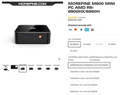 Configurações Morefine M600 (fonte: Morefine)