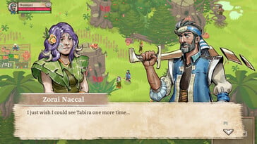 Uma imagem mostrando um diálogo em Moon Hunters.