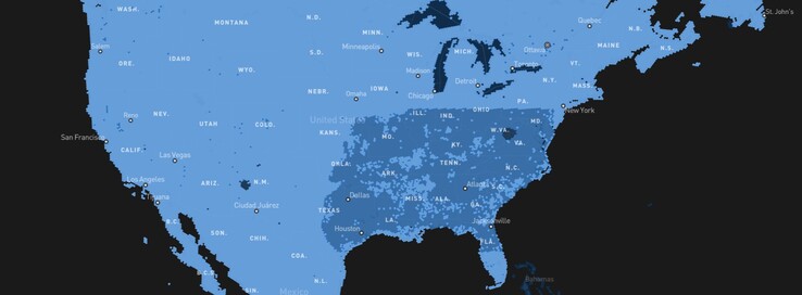 Ampliação do mapa de cobertura da Starlink nos EUA