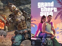 Borderlands 4 (à esquerda) será lançado em 12 de setembro e GTA 6 (à direita) ainda não tem uma data exata de lançamento. (Fonte da imagem: Steam e Take-Two, editado)