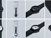 Relógios de pulso FamilyMart pretos e brancos, desenvolvidos em parceria com a Citizen Watch, apresentados com detalhes da embalagem e da pulseira.
