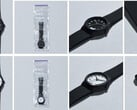 Relógios de pulso FamilyMart pretos e brancos, desenvolvidos em parceria com a Citizen Watch, apresentados com detalhes da embalagem e da pulseira.