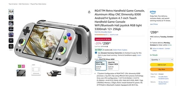 O Anbernic RG477M está disponível na Amazon por um preço um pouco mais alto. (Fonte da imagem: Amazon)