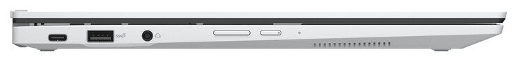 Lado esquerdo: USB 3.2 Gen 2 (Tipo-C; fornecimento de energia, DisplayPort), USB 3.2 Gen 2 (Tipo-A), áudio combinado, balanço de volume, botão de energia