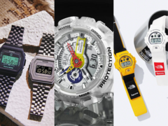 Da esquerda para a direita (na foto): O rag & bone × Casio Vintage Premium, o A$AP Ferg GA-110FRG-7AER e o Supreme × The North Face DW-6900SNF-1A. (Fonte da imagem: Casio. G-Central)