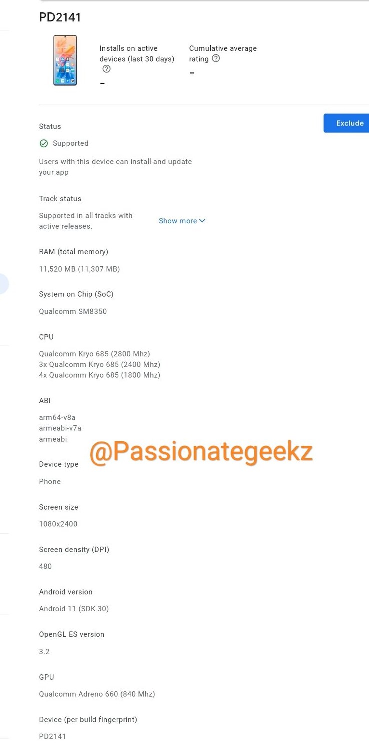 O PD2141 ainda tem Android 11 e 12GB de RAM, pelo menos. (Fonte: @Passionategeekz via Twitter)