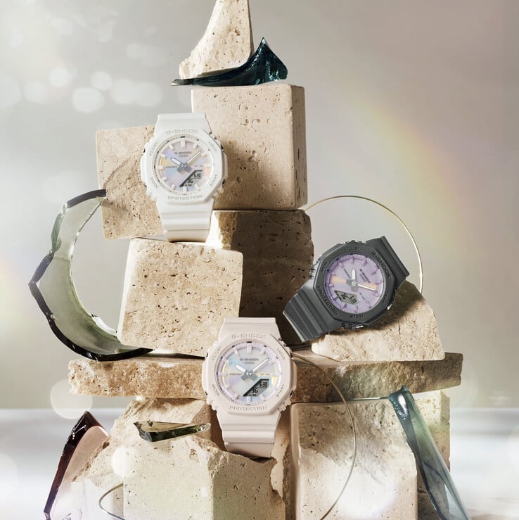 De cima para baixo: Casio G-Shock GMA-P2100PC-7A, GMA-P2100PC-1A e GMA-P2100PC-4A. (Fonte da imagem: Casio)