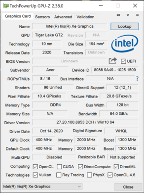 Informações do sistema GPU-Z