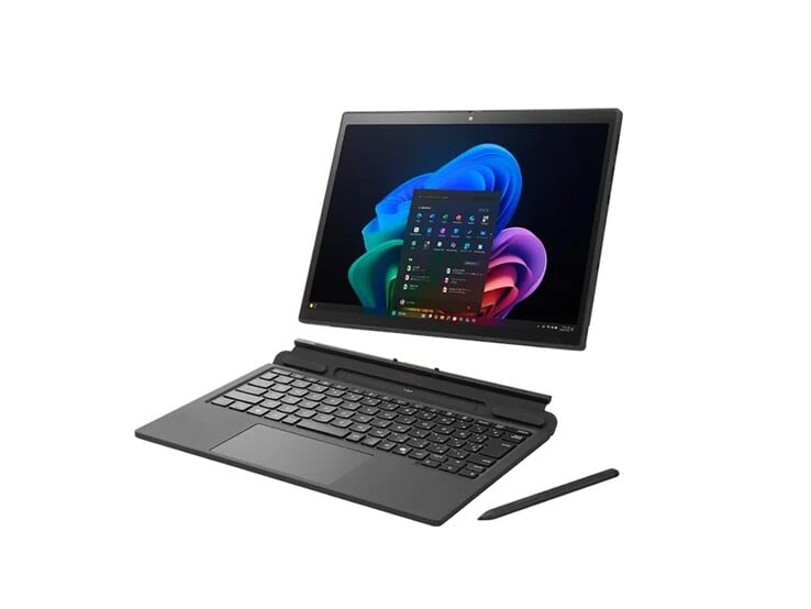 O tablet vem com um teclado removível e uma caneta stylus.