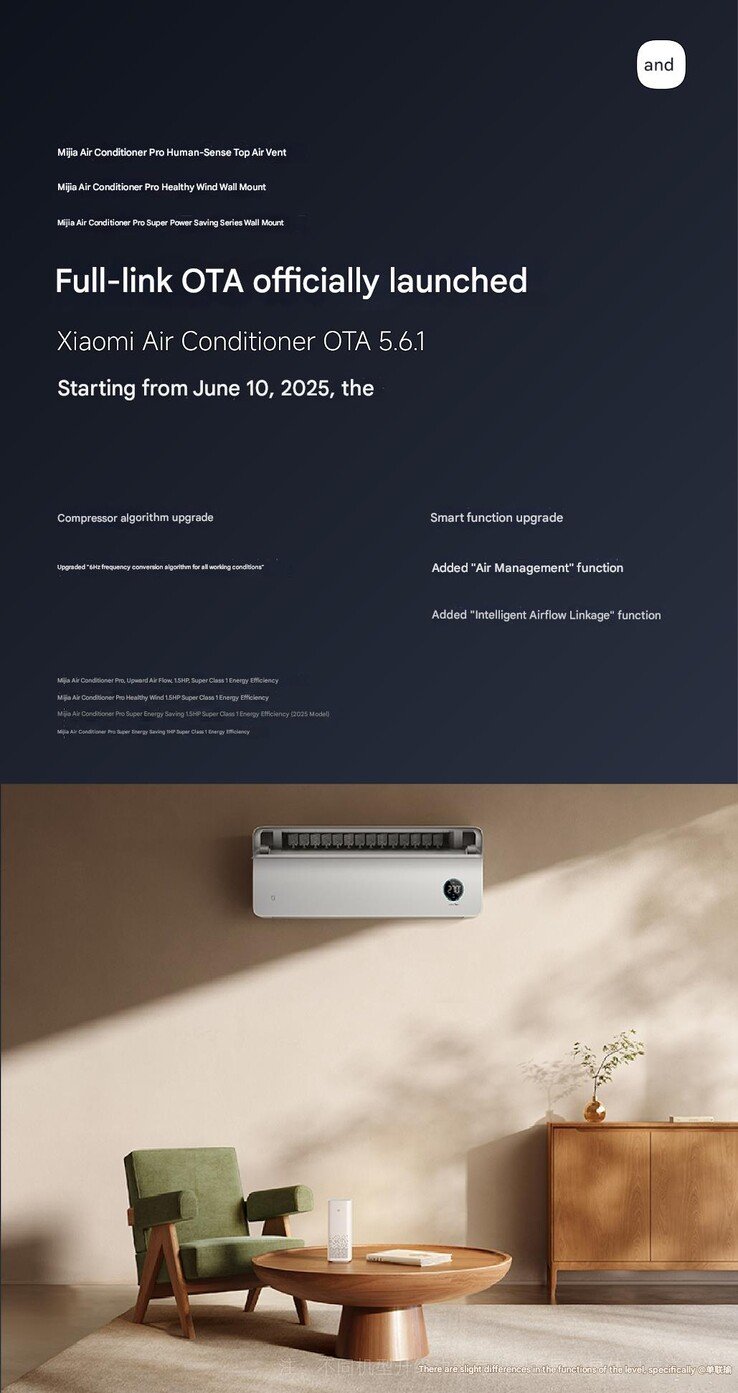 Parte de uma postagem no Weibo sobre a atualização OTA 5.6.1 do Xiaomi Air Conditioner. (Fonte da imagem: Shan Lianyu via Weibo)
