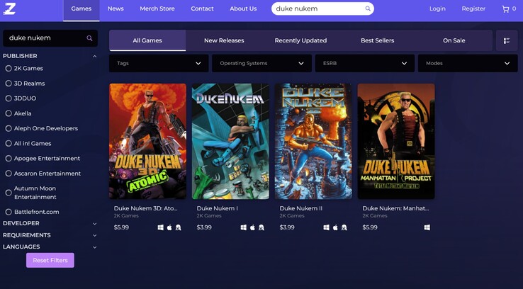 Plataforma Zoom Jogos retrô Duke Nukem à venda (Fonte da imagem: captura de tela, Plataforma Zoom)