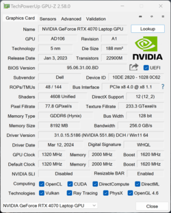 GPU-Z Nvidia GeForce Laptop RTX 4070