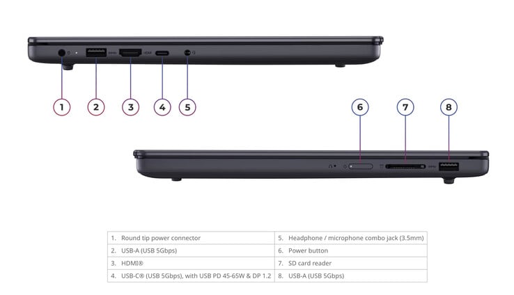 O IdeaPad Slim 3 14IWC11 pesa 1,43 kg com sua bateria de 60 Wh, ou 1,39 kg com a opção de 50 Wh.