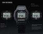 Relógio Casio G-Shock GW-BX5600 apresentado com legendas destacando seu LCD MIP, dois estilos de fonte, alimentação Tough Solar, conectividade Bluetooth e sincronização de hora controlada por rádio Multiband 6.