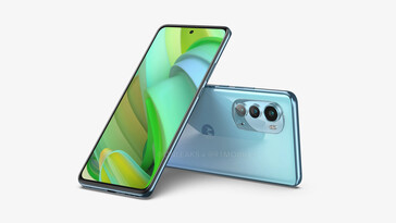 O "Motorola Edge (2022)" em seu putativo tom azul mais claro (Fonte: 91Mobiles x OnLeaks)