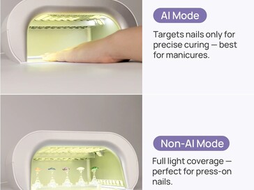 Embora a luz seja direcionada com precisão para as unhas individuais nas manicures, todos os LEDs são usados para unhas prensadas.