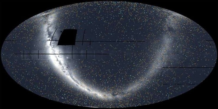 A imagem do TESS mostrando o universo e os exoplanetas.