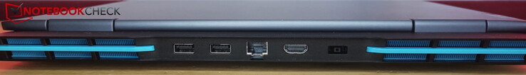 Parte traseira: alimentação, 2 x USB-A 3.2 Gen 2 (10 Gbit/s), HDMI 2.1, LAN (RJ45)