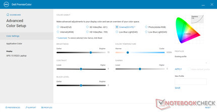 A faixa de cores foi definida para DCI-P3 via Dell PremierColor antes de executar qualquer teste de cor abaixo