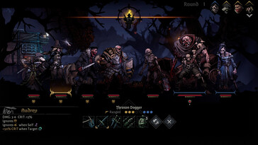 Uma imagem mostrando uma batalha em Darkest Dungeon II