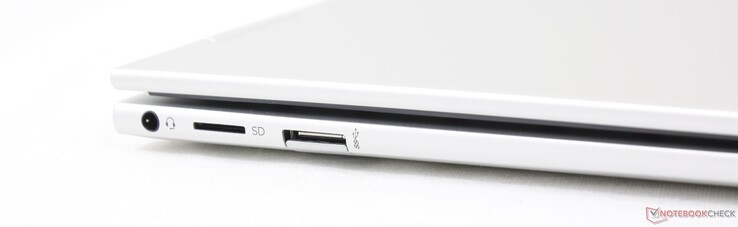 Esquerda: Fone de ouvido 3,5 mm, leitor MicroSD, USB-A 10 Gbps
