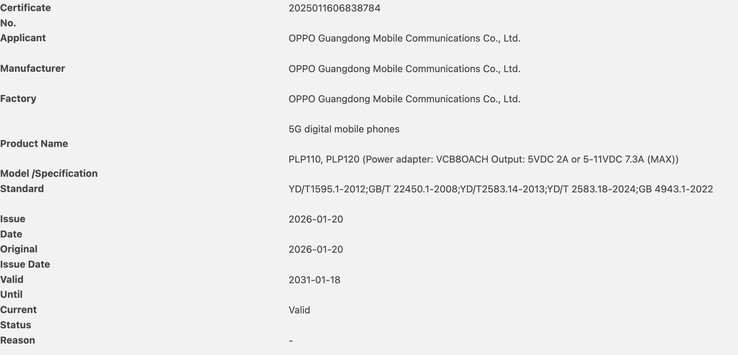 O Oppo Find N6 recebe a certificação 3C. (Fonte da imagem: certificação 3C)