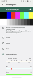 Configurações de exibição para a representação de cores mais natural.