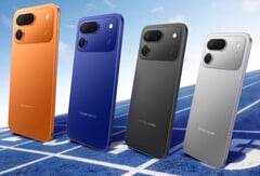 O Tecno Spark 50 Pro está disponível nas cores Laranja Dinâmico, Azul Meia-Noite, Preto Tinta, Cinza Titânio (da esquerda para a direita) e Branco Nuvem (não ilustrado).