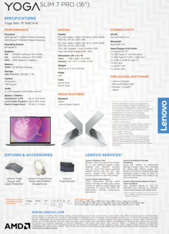 Lenovo Yoga Slim 7 Pro - Especificações. (Fonte da imagem: Lenovo)
