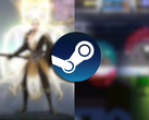 O logotipo do Steam sobreposto a duas capturas de tela borradas de Beat Survival e Celestial Bond.