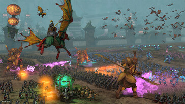 Uma imagem mostrando uma batalha em Total War: Warhammer III