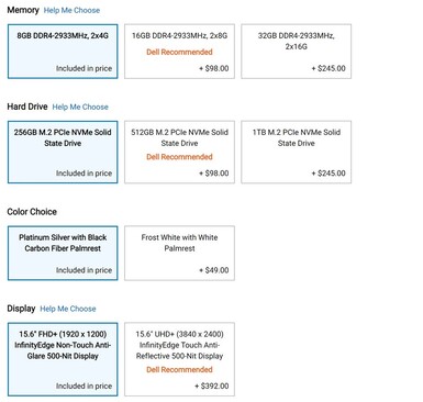 Frost White é uma sobretaxa de US$ 50 para a Dell US. (Fonte da imagem: Dell US via r/Dell)