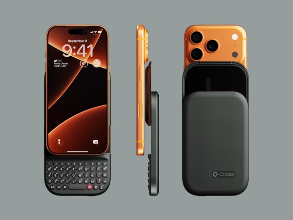 O Clicks Power Keyboard se conecta a iPhones com MagSafe e a outros telefones com suporte a Qi2 ou a um estojo magnético. (Fonte da imagem: Clicks)