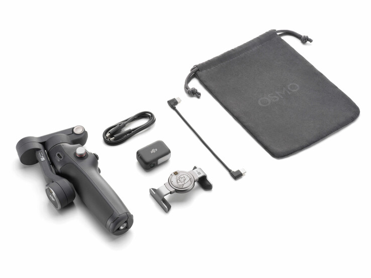 O Osmo Mobile 8 vem com um grampo móvel, um módulo de rastreamento e alguns outros acessórios. (Fonte da imagem: DJI)