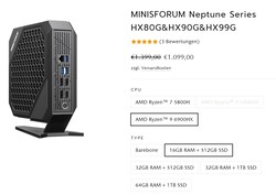 Configurações Minisforum Neptune Série HX99G (Fonte: Minisforum)