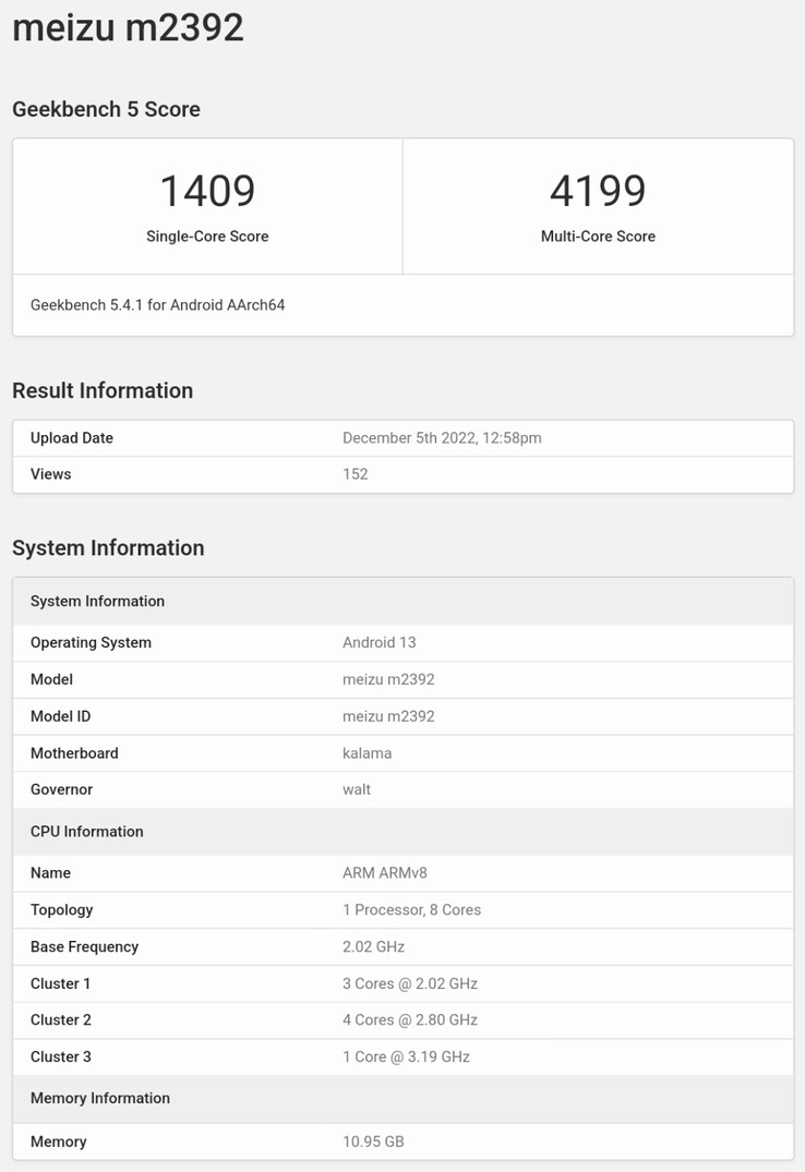 Um novo smartphone Meizu supostamente aparece no Geekbench. (Fonte: Geekbench)