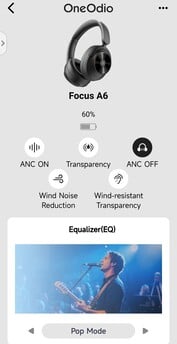 O aplicativo Focus A6 permite o controle direto das configurações do fone de ouvido. (Fonte da imagem: Notebookcheck)