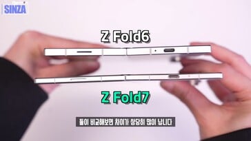 Samsung Galaxy Z Fold 7 vs. Galaxy Z Fold 6. (Fonte da imagem: TheSinza, Youtube)