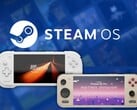O Konkr Pocket Fit G3 e o Ayaneo Pocket S2 Pro retratados com o logotipo do Steam OS ao fundo
