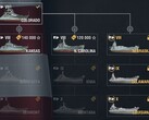 World of Warships 12.1, US tech tree showing hybrid battleships Nebraska, Delaware, and Louisiana (Fonte: Own)