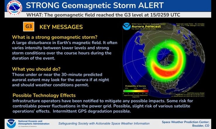 Alerta de tempestade geomagnética da NOAA para 15 de setembro.